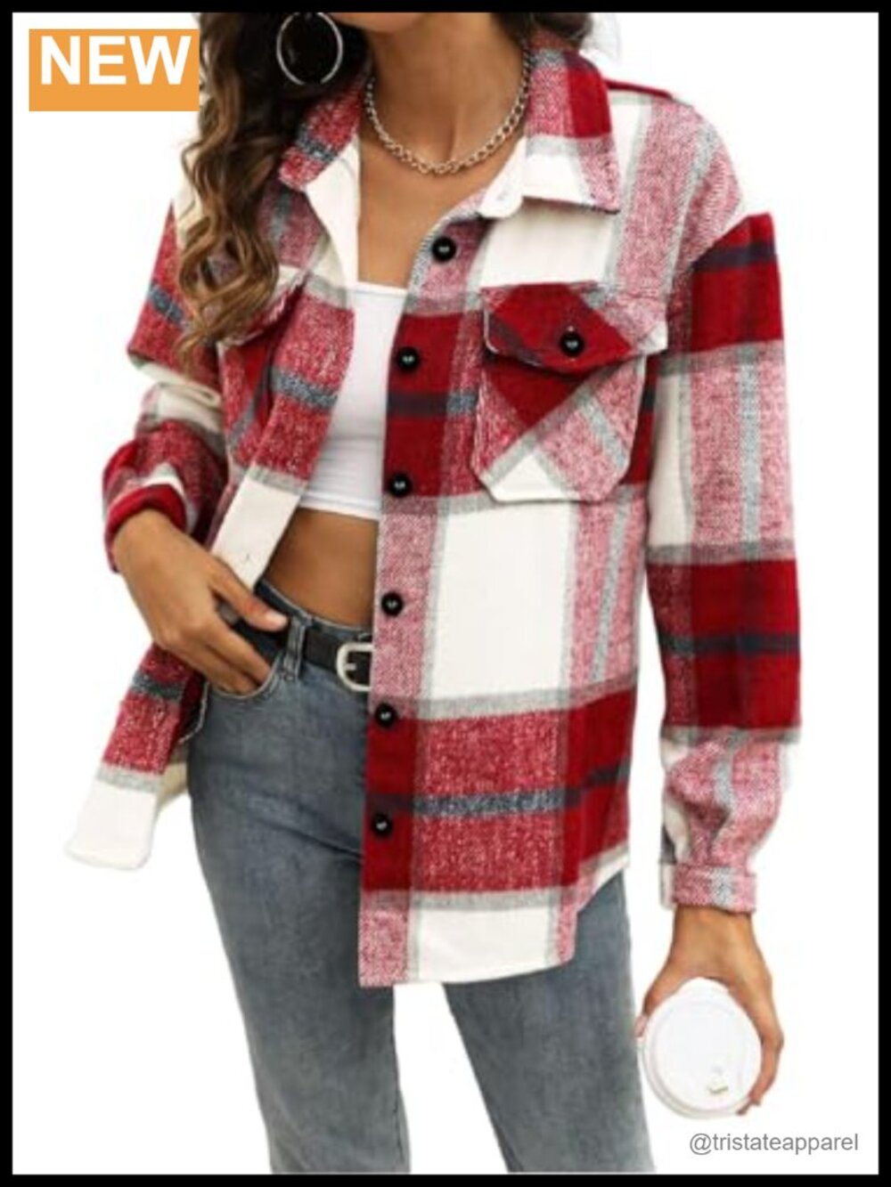 Plaid Flannel Shacket Button Down Collared Loose Fit